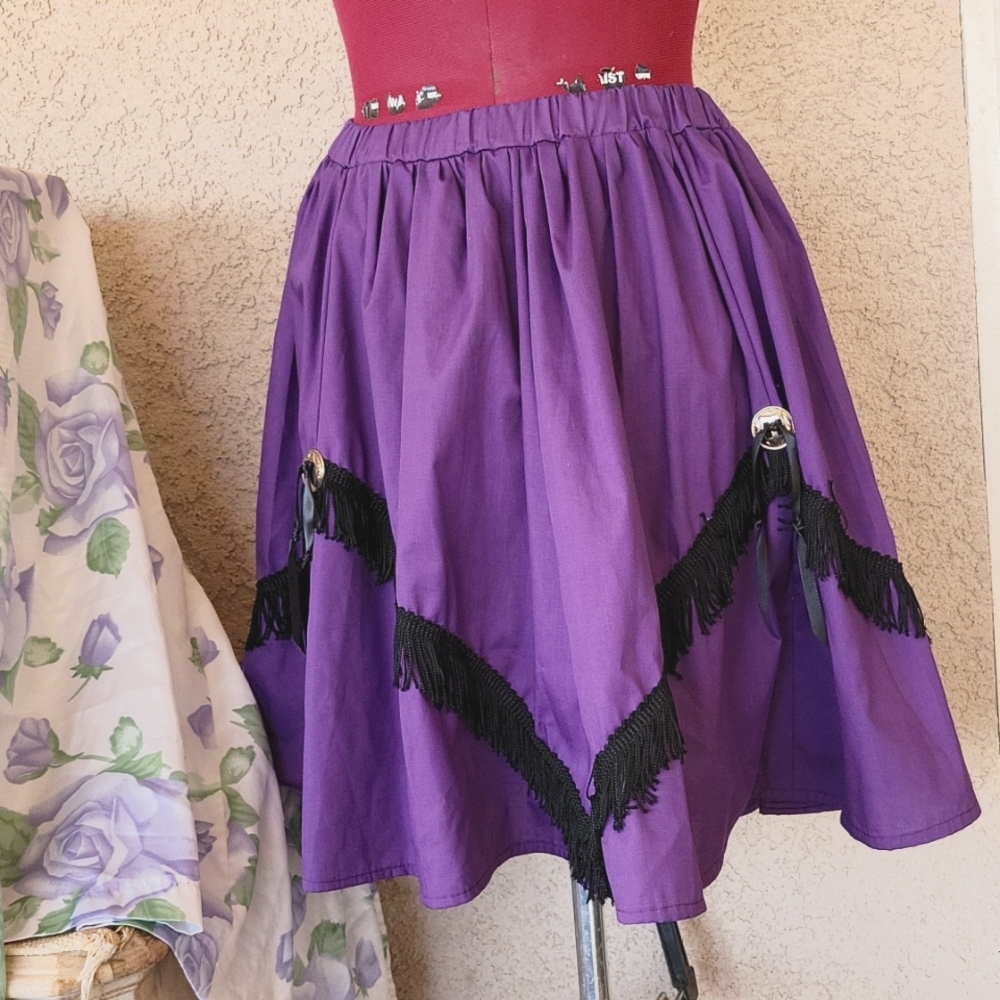 Purple Mini Skirt with Black Fringe